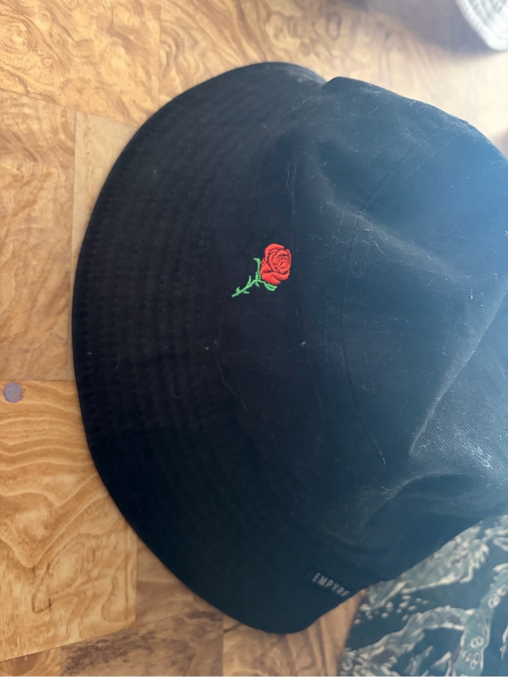 Empyre Black Bucket Hat with Red Rose Accent